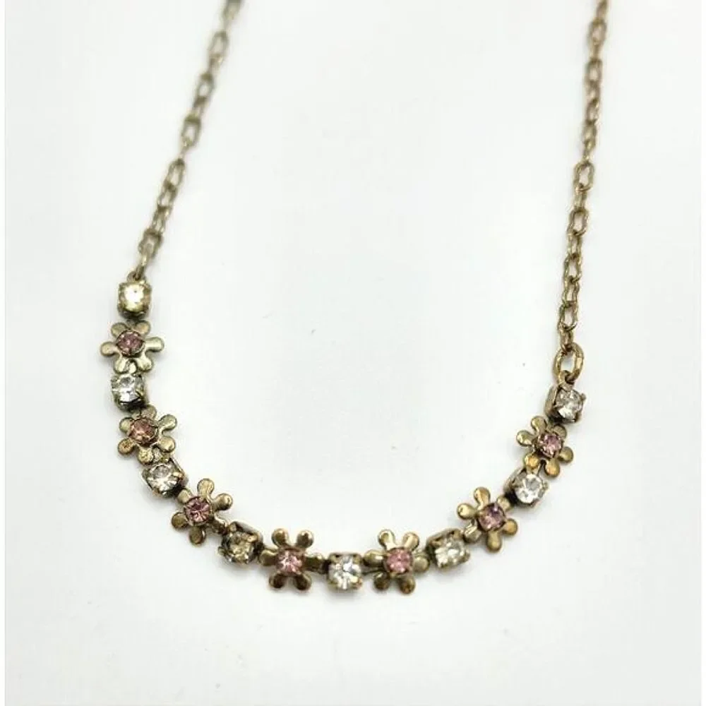 Vintage gold rhinestone flower anklet
